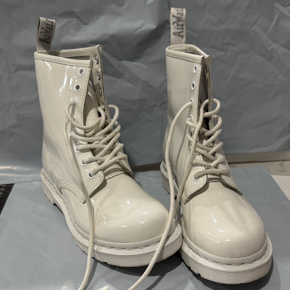 White Patent Leather Lace-Up Boots - Picture 13 of 13